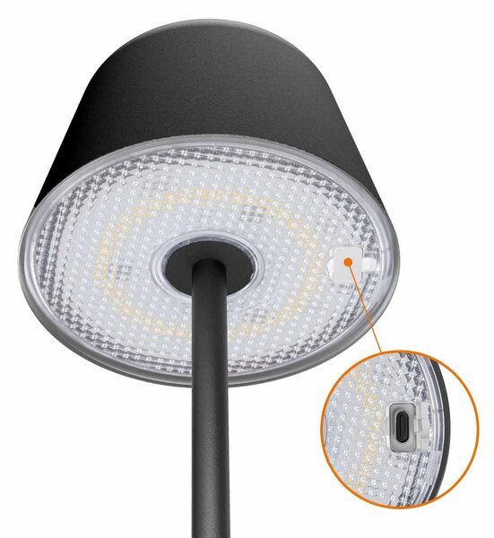 Lampada da Tavolo Ricaricabile 2.2W IP54 CCT Dimmerabile - Nera