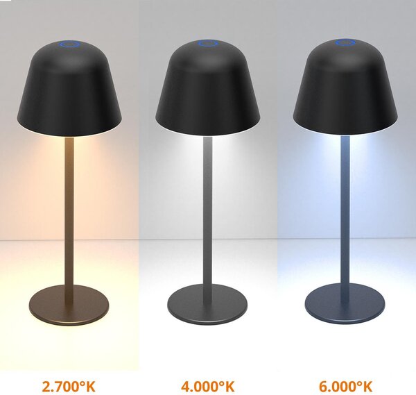 Lampada da Tavolo Ricaricabile 2.2W IP54 CCT Dimmerabile - Nera