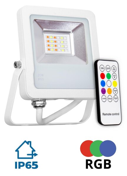 Faro proiettore LED RGB 20W IP65 con Telecomando - Bianco Colore RGB