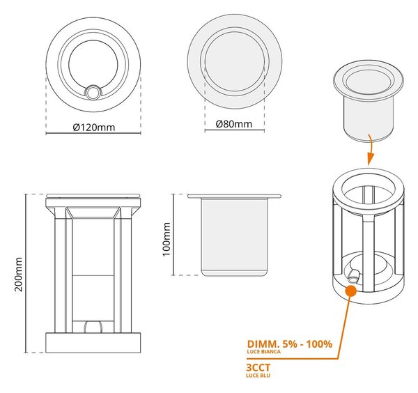 Lampada Portavaso da Tavolo Ricaricabile 2.2W IP54 CCT - Nera
