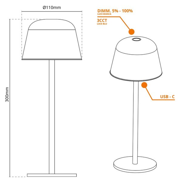 Lampada da Tavolo Ricaricabile 2.2W IP54 CCT Dimmerabile Beige/Sabbia