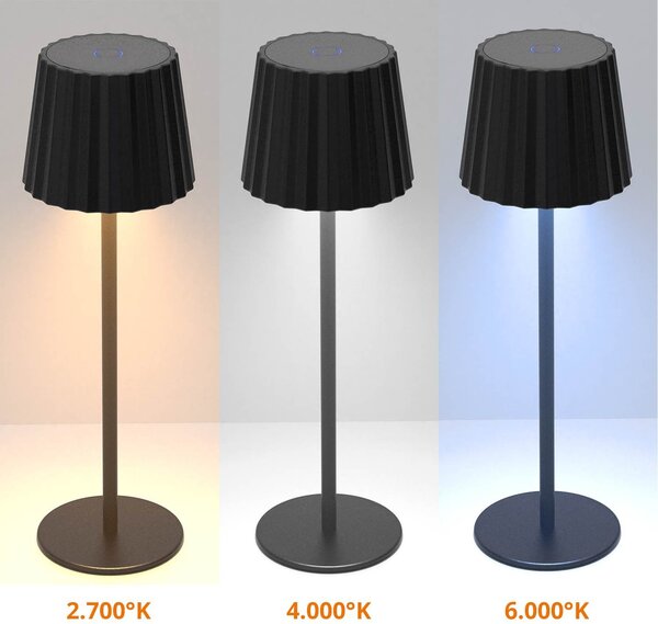 Lampada da Tavolo Ricaricabile 2.2W IP54 CCT Dimmerabile - Nero Rigato