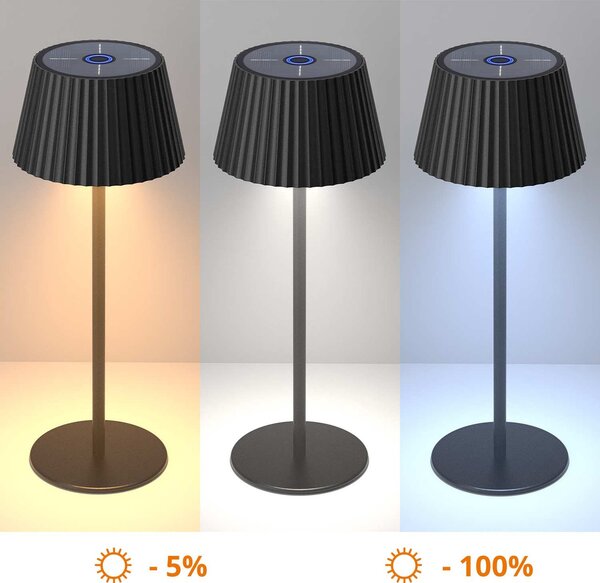 Lampada da Tavolo Solare 2.2W IP54 CCT Dimmerabile - Nera