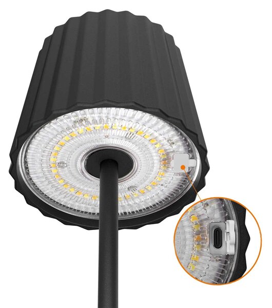 Lampada da Tavolo Ricaricabile 2.2W IP54 CCT Dimmerabile - Nero Rigato