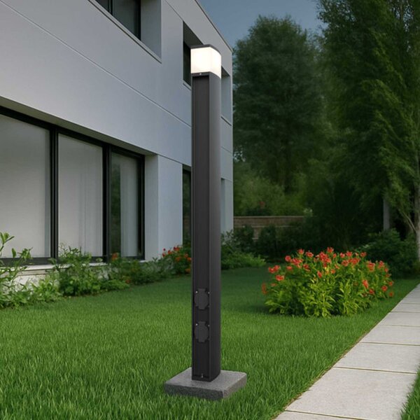Paletto da Giardino Rettangolare Doppia Presa Corrente 1m G9 - Nero