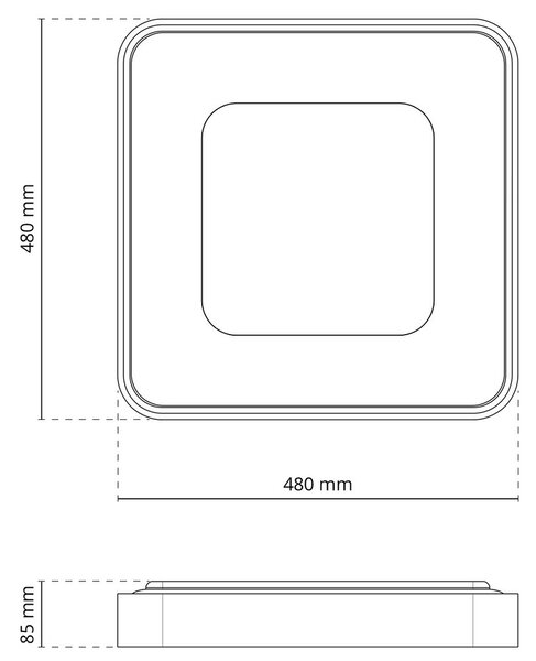 Plafoniera LED Quadrata 72W Ø480mm CCT Dimmerabile + Telecomando Bianca