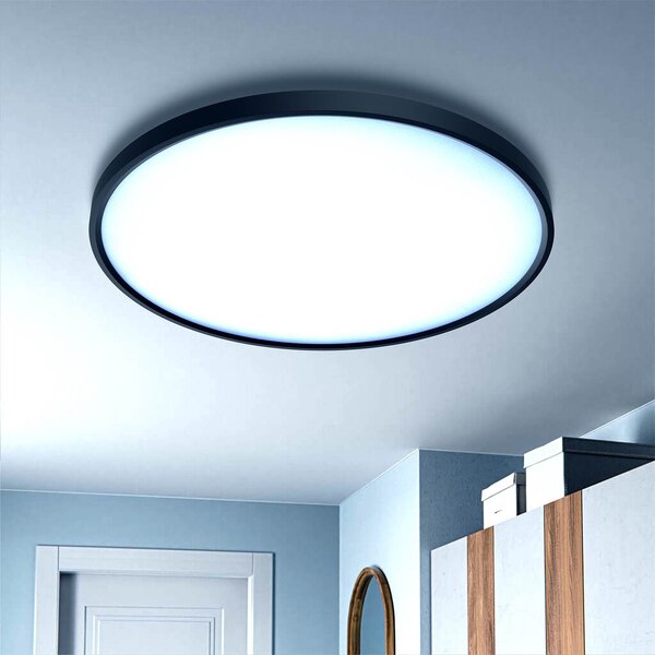 Plafoniera LED Rotonda 50W Slim CCT Bianco Variabile Ø600mm IP20 - Nera