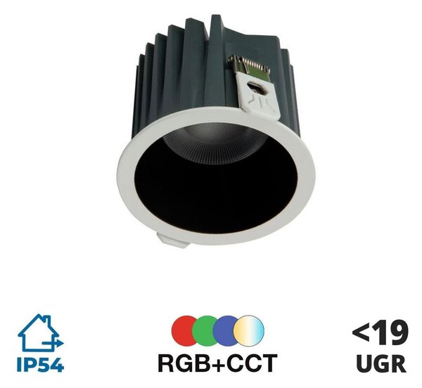 Faretto da incasso 9W RGB+CCT IP54 Angolo 60° foro Ø75mm Colore RGB+CCT