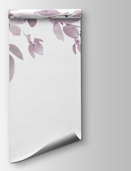 Carta da parati Dipinto raffigurante un ramo d'albero con fiori viola, Carta da parati Alberi, Carta da parati popolare, w03935v1 - Tapeko.it