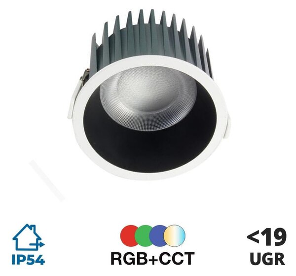 Faretto da incasso 18W RGB+CCT IP54 Angolo 60° foro Ø95mm Colore RGB+CCT