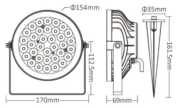 Faro LED 15W RGB+CCT IP66 da Telecomando con Picchetto e Staffa Colore RGB+CCT