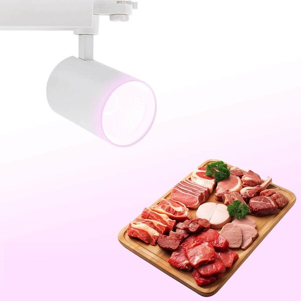 Faro LED per binario Trifase 35W ang. 60° - Rosa per Banco Carni Colore Rosa Alimentare