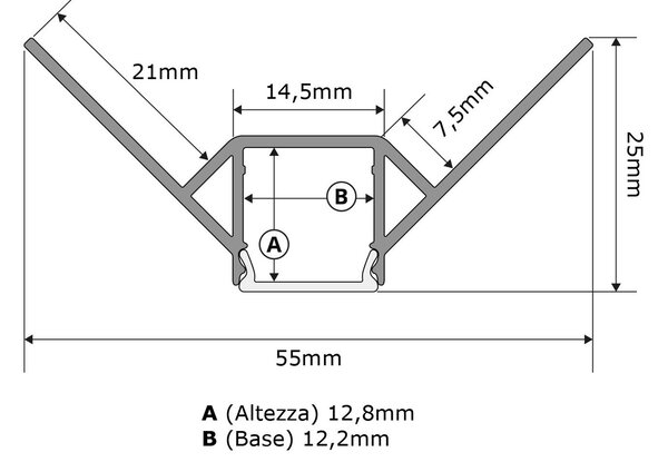 Profilo da Incasso per Cartongesso ad Angolo Esterno per strisce LED Variante Lunghezza 2 Metri