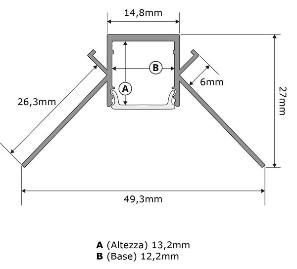 Profilo da incasso per Cartongesso ad angolo Interno per strisce LED Variante Lunghezza 2 Metri