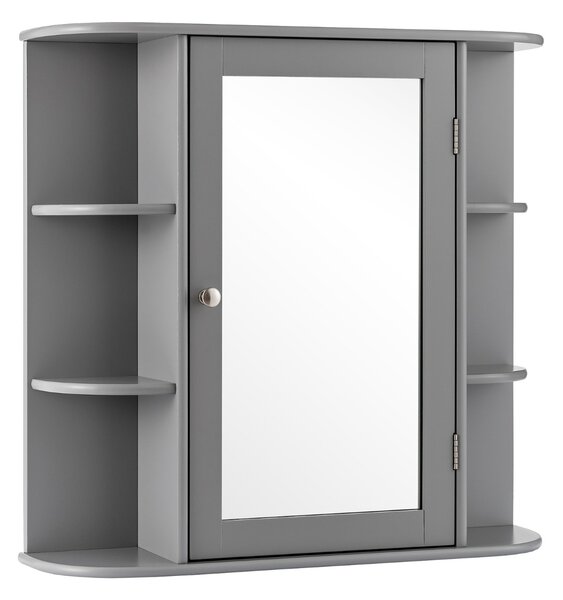 Costway Armadietto del bagno con specchio e mensole regolabili al muro, Armadietto di legno per bagno e salone Grigio