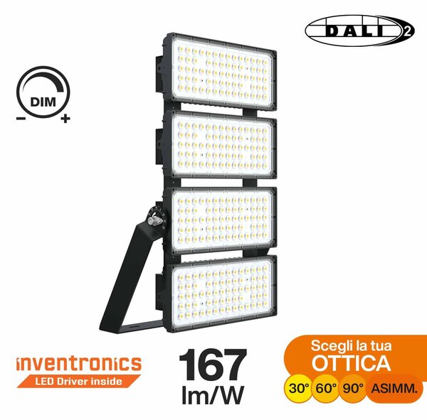 Faro Modulare LED 800W IP66 167lm/W Dimmerabile DALI - INVENTRONICS Colore Bianco Naturale 4.000K