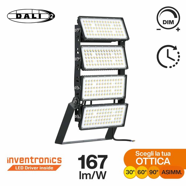 Faro Modulare LED 800W IP66 167lm/W Dimmerabile DALI - INVENTRONICS Colore Bianco Naturale 4.000K