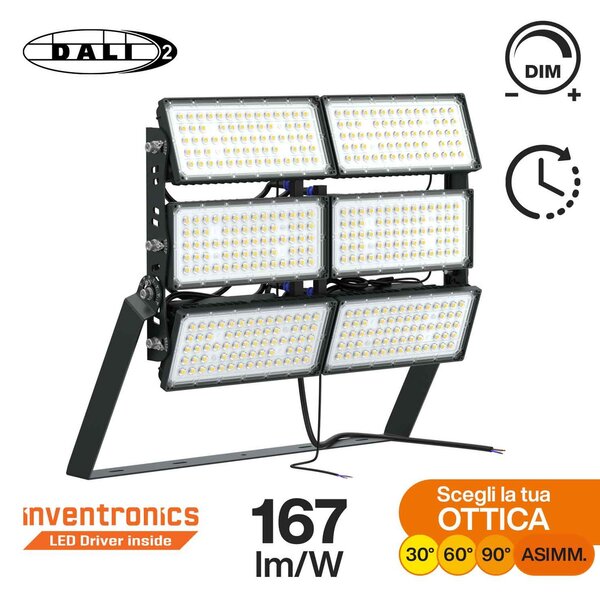 Faro Modulare LED 1.200W IP66 167lm/W Dimmerabile DALI - INVENTRONICS Colore Bianco Freddo 5.000K