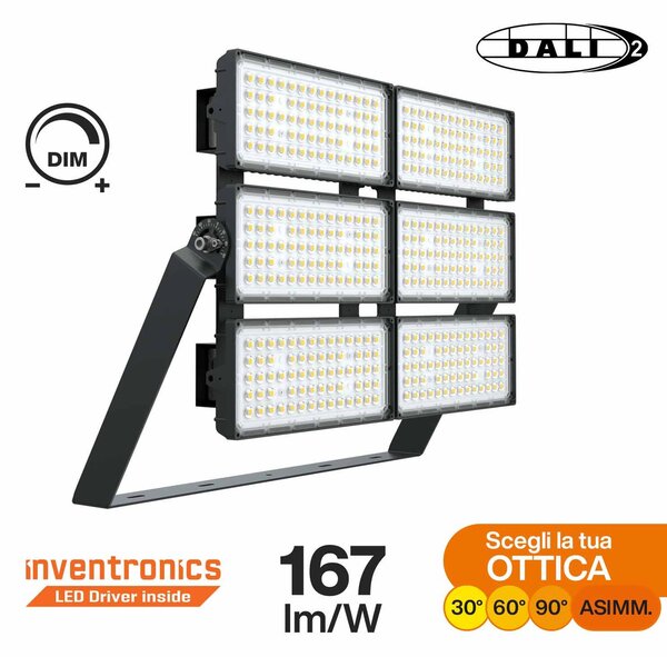 Faro Modulare LED 1.200W IP66 167lm/W Dimmerabile DALI - INVENTRONICS Colore Bianco Freddo 5.000K