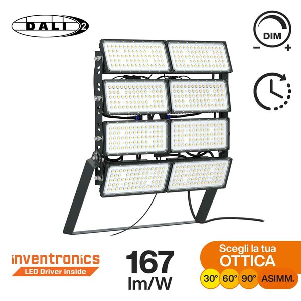 Faro Modulare LED 1.600W IP66 167lm/W Dimmerabile DALI - INVENTRONICS Colore Bianco Freddo 5.000K