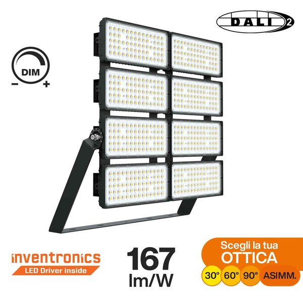Faro Modulare LED 1.600W IP66 167lm/W Dimmerabile DALI - INVENTRONICS Colore Bianco Freddo 5.000K