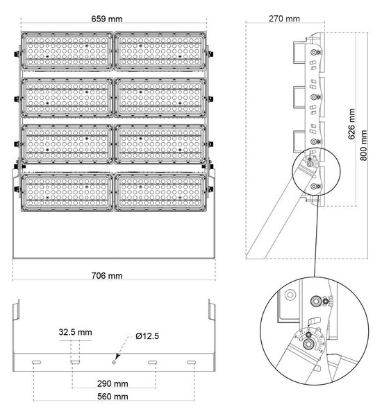 Faro Modulare LED 1.600W IP66 167lm/W Dimmerabile DALI - INVENTRONICS Colore Bianco Freddo 5.000K