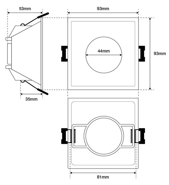 Faretto da Incasso Quadrato Bianco Foro 85x85mm per GU10