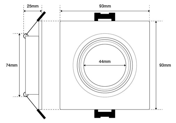 Faretto da Incasso Orientabile Quadrato Foro Ø75-85mm GU10 Bianco