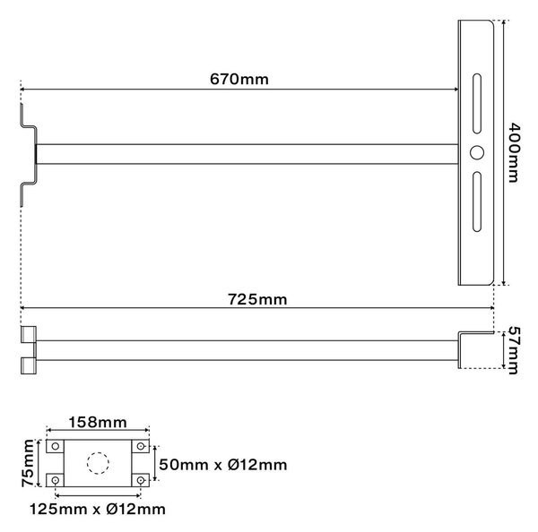 Braccio 68cm da parete con staffa per Fari LED