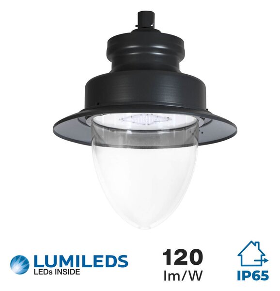 Lampione Stradale 40W LED Lumileds 120lm/w No Flickering Nero Copertura Inclusa Colore Bianco Naturale 4.000K
