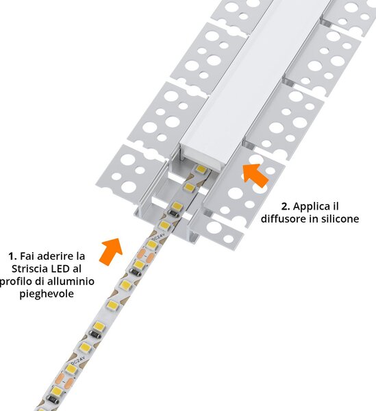 Profilo da incasso FLESSIBILE per Cartongesso per striscia LED - 2m Variante Lunghezza 2 Metri