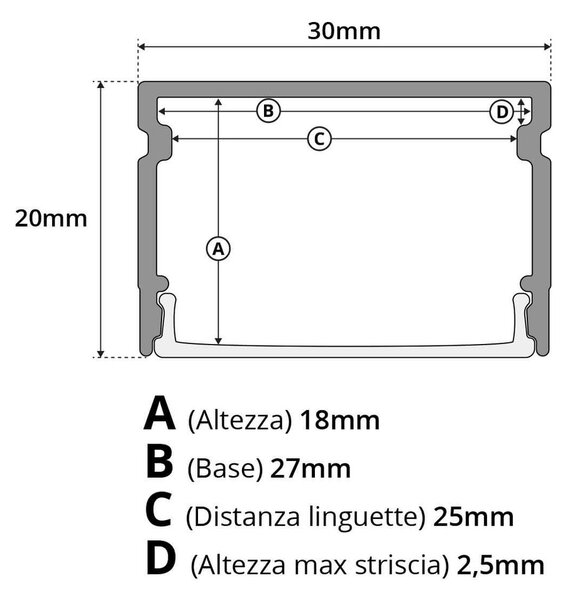 Profilo Lineare XL in Alluminio per 1 o 2 Strisce LED da 1m e 2m Variante Lunghezza Profilo 1 metro