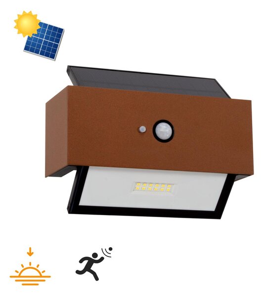 Applique LED Solare Corten Rettangolare con Sensore di Movimento Colore Bianco Naturale 4.000K