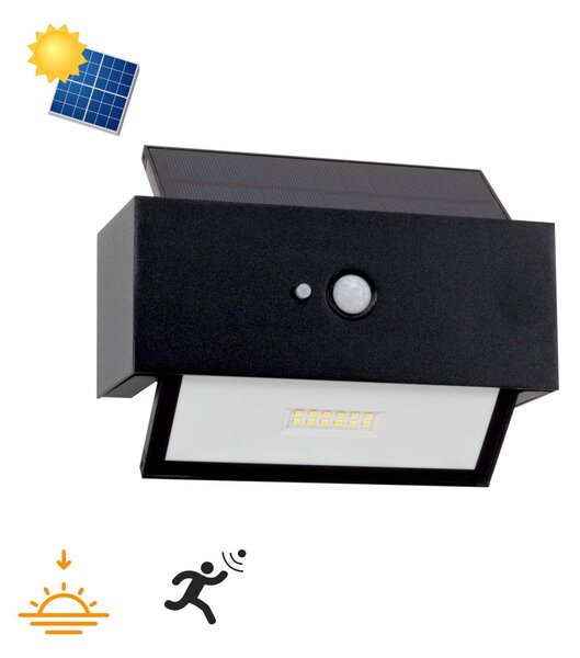 Applique LED Solare Nera Rettangolare con Sensore di Movimento Colore Bianco Naturale 4.000K