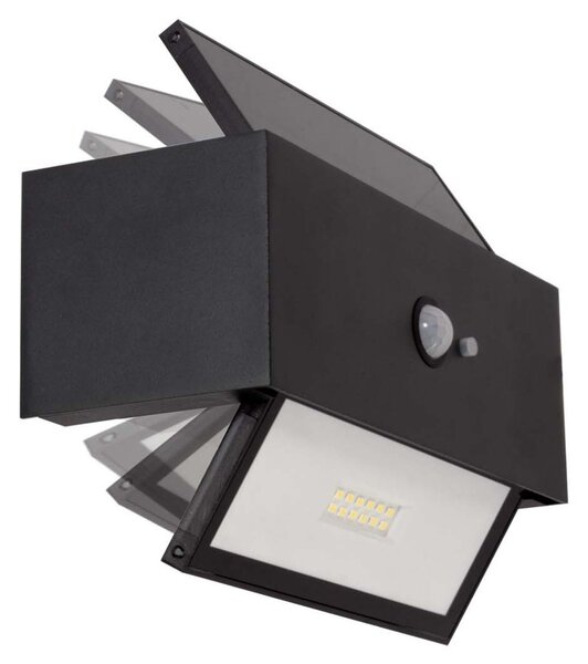 Applique LED Solare Nera Rettangolare con Sensore di Movimento Colore Bianco Naturale 4.000K