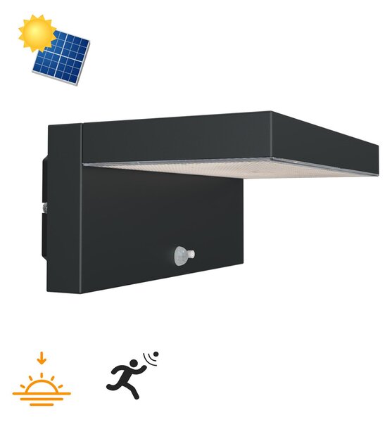 Applique LED Solare Minimal Nera con Sensore di Movimento Colore Bianco Naturale 4.000K