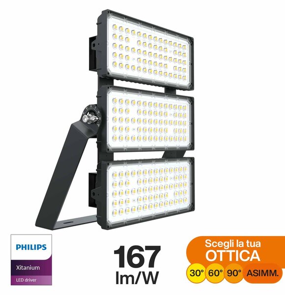 Faro Modulare LED 600W IP66 167lm/W No Flickering con driver Philips Colore Bianco Naturale 4.000K