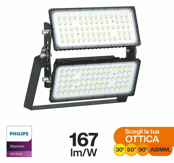 Faro Modulare LED 400W IP66 167lm/W No Flickering con driver Philips Colore Bianco Naturale 4.000K