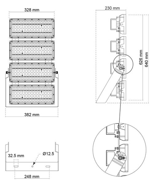 Faro Modulare LED 800W IP66 167lm/W No Flickering con driver Philips Colore Bianco Naturale 4.000K
