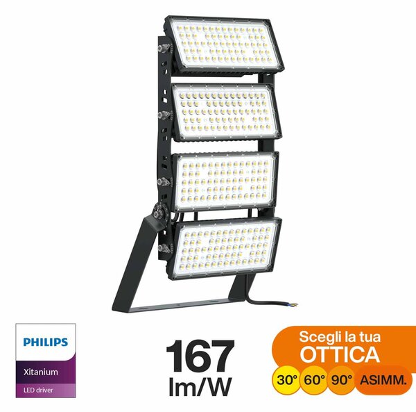 Faro Modulare LED 800W IP66 167lm/W No Flickering con driver Philips Colore Bianco Naturale 4.000K