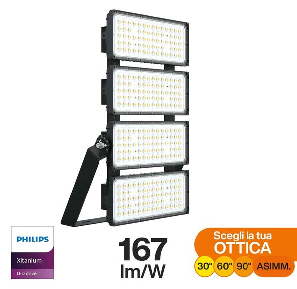 Faro Modulare LED 800W IP66 167lm/W No Flickering con driver Philips Colore Bianco Naturale 4.000K