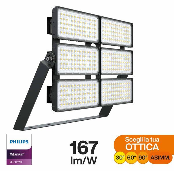 Faro Modulare LED 1.200W IP66 167lm/W No Flickering con driver Philips Colore Bianco Freddo 5.000K
