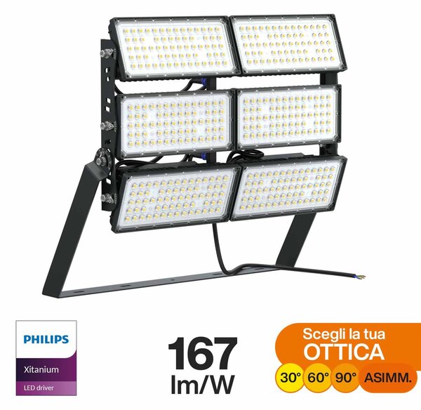 Faro Modulare LED 1.200W IP66 167lm/W No Flickering con driver Philips Colore Bianco Freddo 5.000K