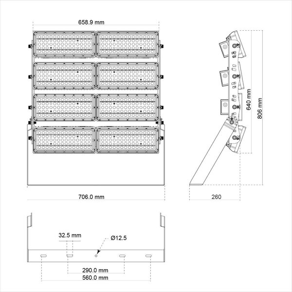 Faro Modulare LED 1.600W IP66 167lm/W No Flickering con driver Philips Colore Bianco Freddo 5.000K