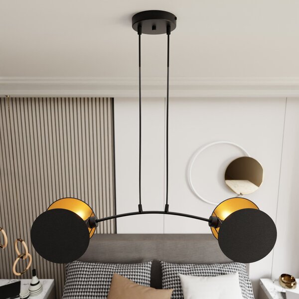 Lampadario a Sospensione MOTIF 2 In Acciaio e Tessuto 2xE14
