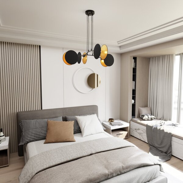 Lampadario a Sospensione MOTIF 4 in Acciaio e Tessuto 4xE14