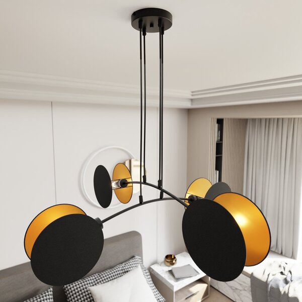 Lampadario a Sospensione MOTIF 4 in Acciaio e Tessuto 4xE14