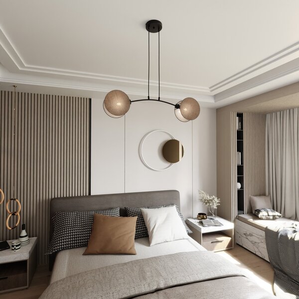 Lampadario a Sospensione MOTIF 2 In Acciaio e Tessuto 2xE14