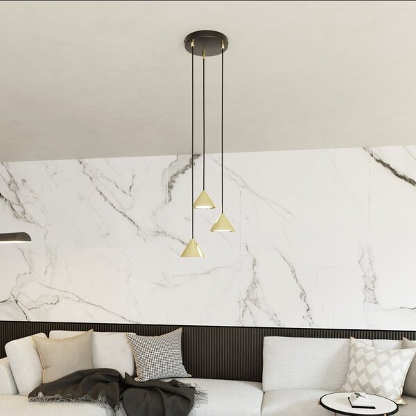 Lampadario a Sospensione in Acciaio ELIT 3 PREMIUM Nero e Oro 3xGX53