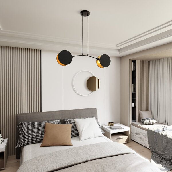 Lampadario a Sospensione MOTIF 2 In Acciaio e Tessuto 2xE14